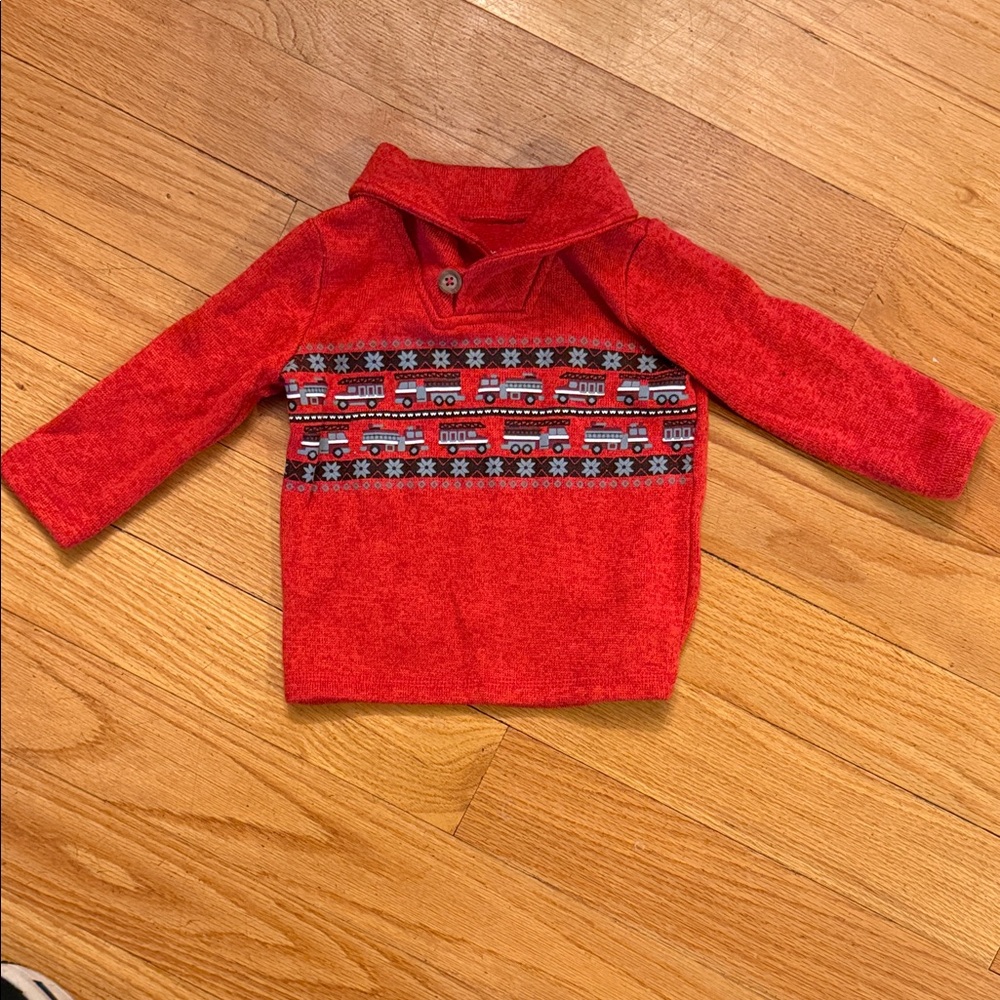 Jumping Beans Red Sweater with Fire Truck Pattern